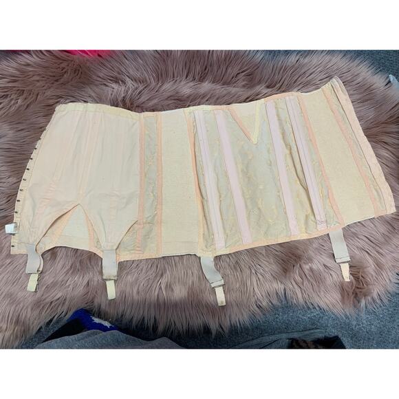 Vtg 50s Boned Embroidered Girdle Skirt Smart Fit SZ 27 Floral Shapewear B5 - Picture 7 of 10